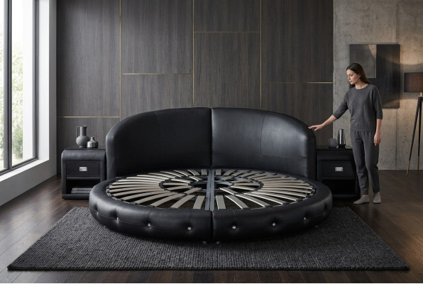 Round luxury leather design upholstered beds double modern round bed