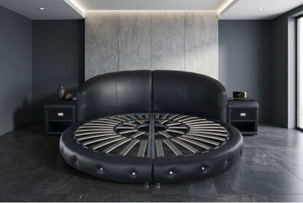 Round luxury leather design upholstered beds double modern round bed