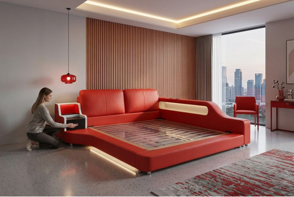 Double luxury design leather bed cushion beds modern hotel multifunction