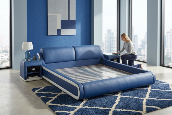 Double luxury design leather bed upholstery hotel beds modern multifunction