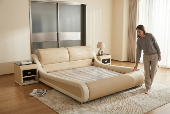 Double Luxury Design Leather Bed Hotel Upholstered Beds Modern Multifunction