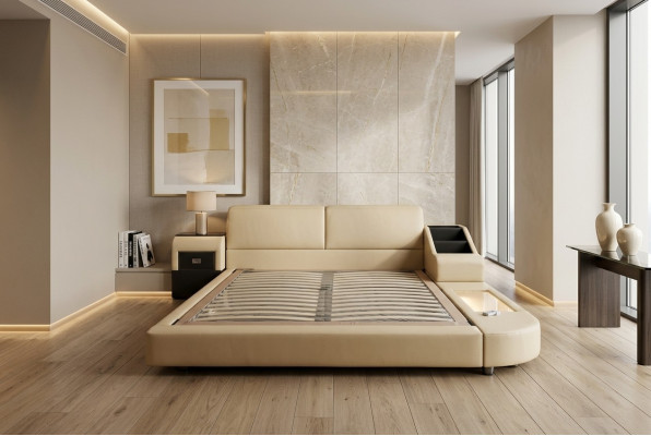 Exclusive multifunction double beds hotel marriage upholstered leather design bed luxury new