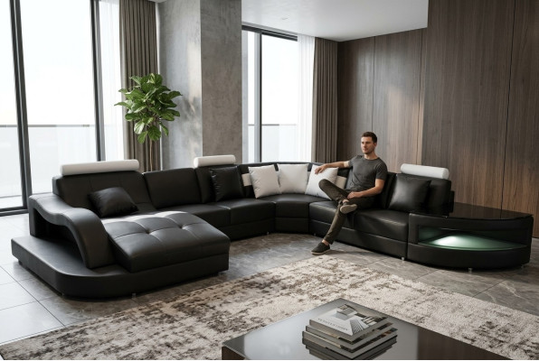 Leather Sofas Living Landscape Corner Suite Design Modern Sofa U-Shape + Table