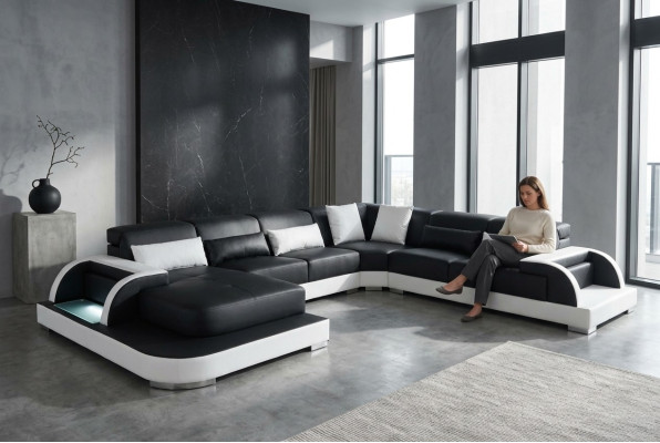 Leather Sofa Couch Lounge Corner Set Design Modern Sofas U-Shape Couches