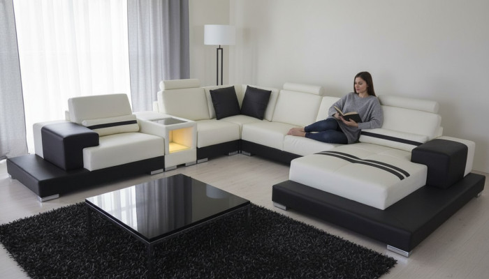Leather sofa couch sectional corner set design decorative modern sofa