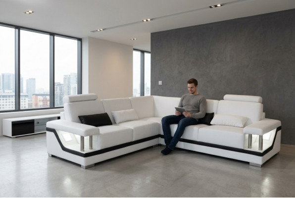 Leather sofa couch living landscape corner set design modern corner sofa L-shape L6002