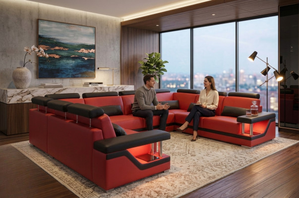 Leather sofa couch living landscape corner suite design modern sofa U-shape new L6002