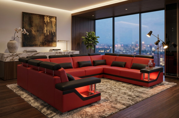 Leather sofa couch living landscape corner suite design modern sofa U-shape new L6002