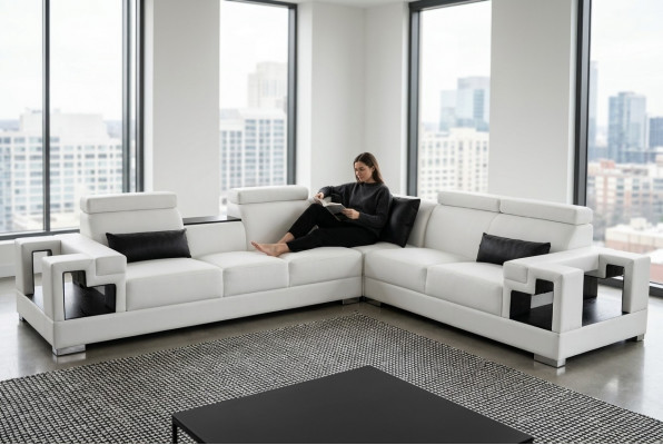 Leather sofa couch living area corner set design modern sofa L-shape K5001