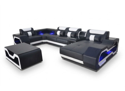 Leather sofa corner set design modern living area coffee table U shape G8046 new