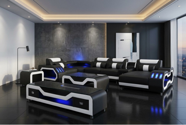 Leather Sofas Corner Suite Design Sofa Living Landscape + Couch Table + RTV G8046