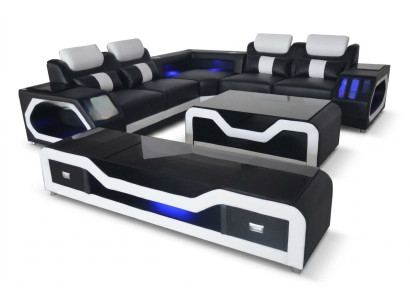 Leather sofa living landscape corner set design modern sofa L-shape coffee table G8046
