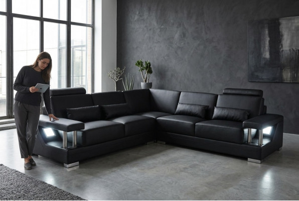 Leather sofa couch living area corner decoration set design modern sofa L-shape
