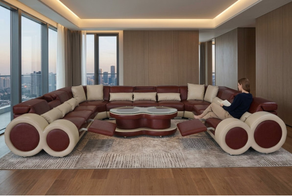 Leather sofa couch living room suite design modern corner sofa