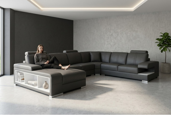 Leather Sofa Couch Living Room Set Design Modern Corner Sofa U-Shape New G8028