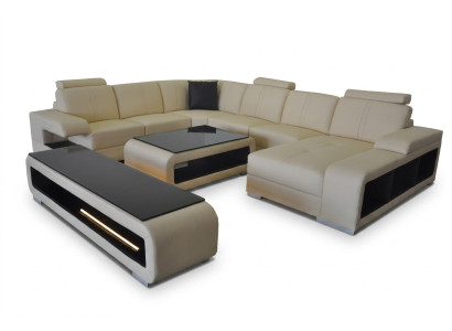 Leather sofa living room set design modern corner sofa U-shape table RTV G8028