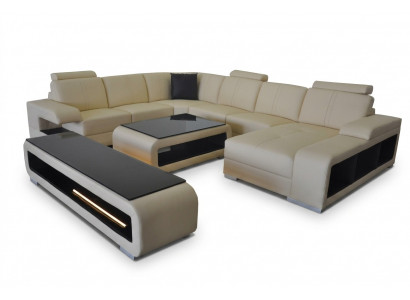 Leather sofa living room set design modern corner sofa U-shape table RTV G8028