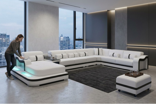 Leather couch upholstery seat living landscape design modern corner set sofa U-shape