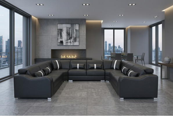Leather couch upholstery seat design modern corner set sofa U-shape living landscape