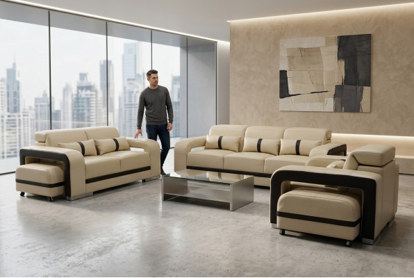 Sofa Leather Couch Upholstery Suite 3+2+1 Seat Complete Set Design New