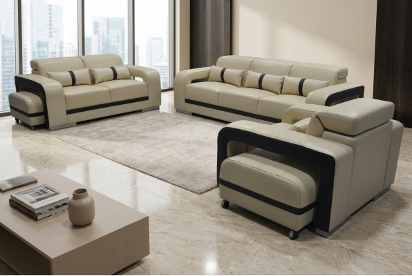 Sofa Leather Couch Upholstery Suite 3+2+1 Seat Complete Set Design New