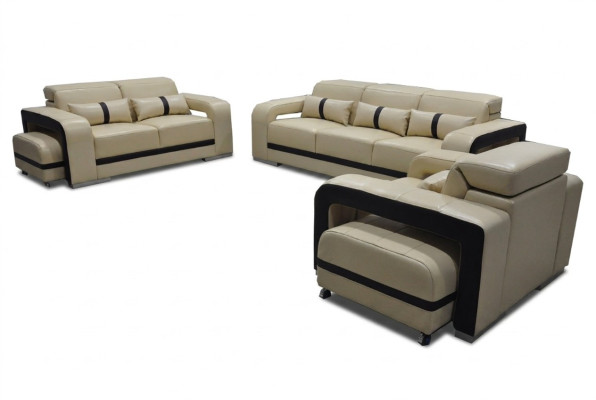 Sofa Leather Couch Upholstery Suite 3+2+1 Seat Complete Set Design New