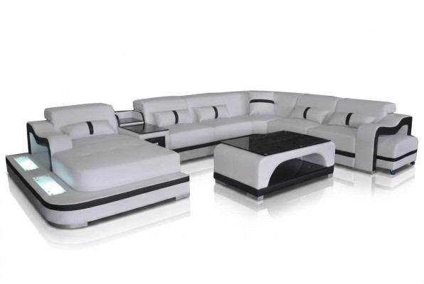 Leather couch upholstery seating living landscape design modern corner suite U shape + table