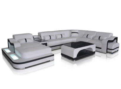 Leather couch upholstery seating living landscape design modern corner suite U shape + table