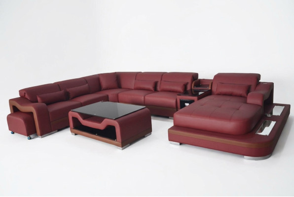 Leather living room set design modern corner sofa U-shaped G8027G table