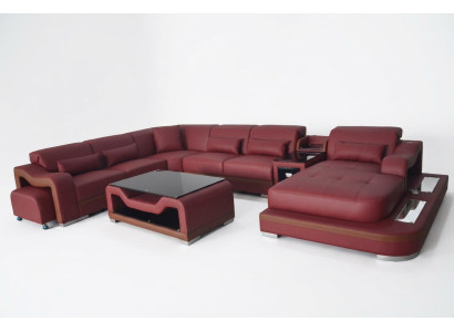Leather living room set design modern corner sofa U-shaped G8027G table