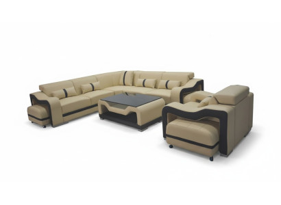 Leather sofa couch upholstery corner suite TV table seating corner armchair living landscape