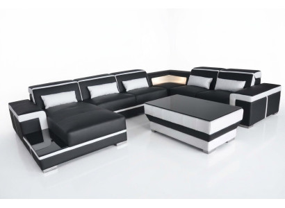 XXL Leather Sofa Upholstery Living Room Couch Seating Set Corner Sectional Sofas + Table