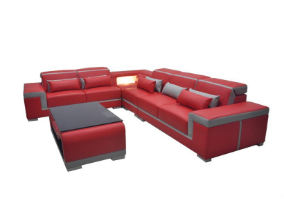 Leather sofa, sofas, couch corner upholstery set + table, L-shaped lounge suite