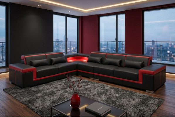 XXL Couch Corner Leather Sofa Living Landscape Set Design Modern Sofa L-Shape G8020B
