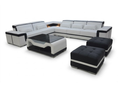 Leather Sofa Couch Upholstery Corner Modern Set Living Area Table Stool G8020B