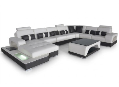 Leather sofa, modern couch, upholstered living landscape, XXL big corner couches, seating design.
