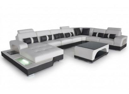 Leather sofa, modern couch, upholstered living landscape, XXL big corner couches, seating design.