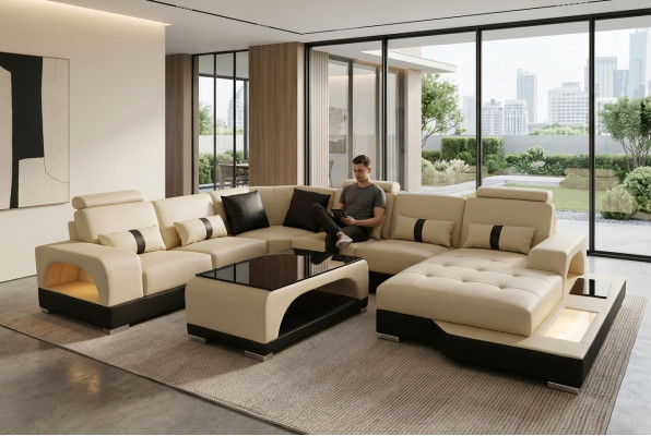 Leather Sofa Modern Couch Upholstered Design Living Landscape + Table Corner Couches Seat