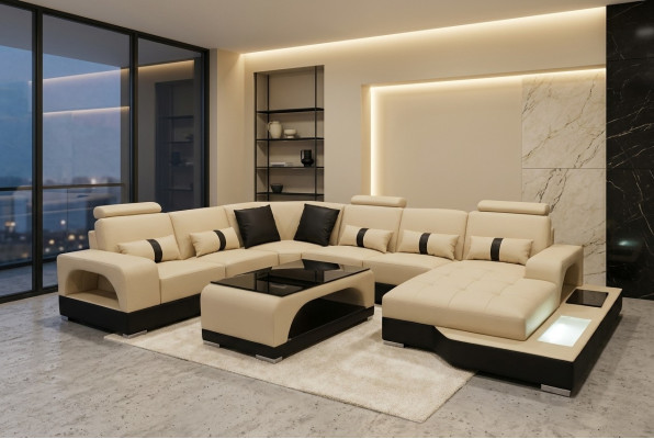 Leather Sofa Modern Couch Upholstered Design Living Landscape + Table Corner Couches Seat