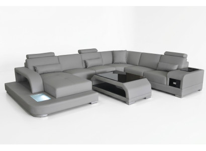 Leather sofa living landscape suite design modern corner sofa U-shape G8013+table