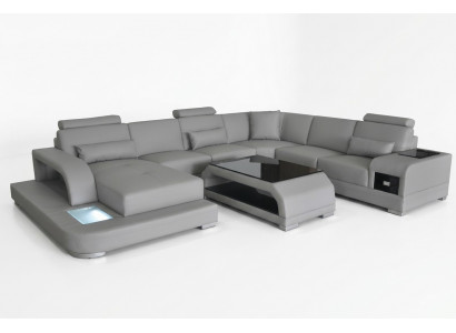 Leather sofa living landscape suite design modern corner sofa U-shape G8013+table