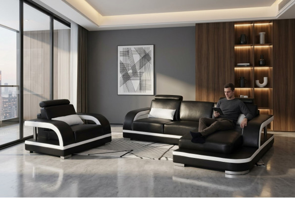 Corner sofa cushions couch seating corner leather suite armchair L shape living landscape new