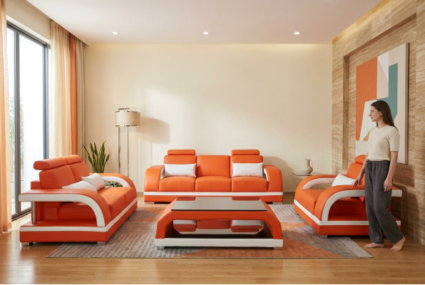 Sofa Couch Leather Upholstery Seat Couch Set 3+2+1 Table Set Design Sofas