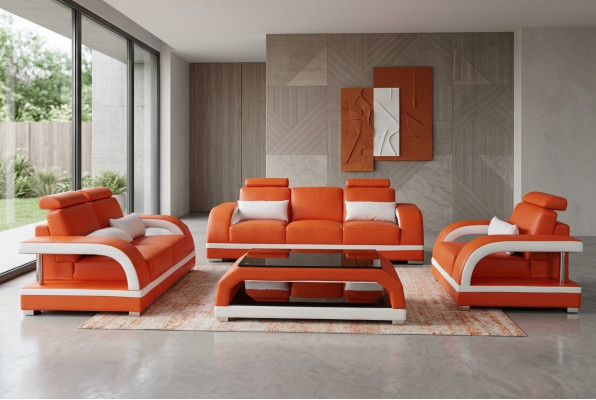 Sofa Couch Leather Upholstery Seat Couch Set 3+2+1 Table Set Design Sofas
