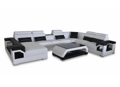 Leather Sofa Modern Seat Couch Upholstery Design Living Landscape + Corner Table