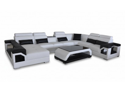 Leather Sofa Modern Seat Couch Upholstery Design Living Landscape + Corner Table