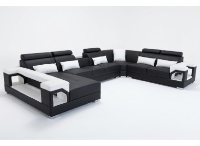 Corner sofa with ergonomic backrest and functional armrests
