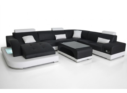 Leather Sofa Modern Seating Couch Upholstered Design Corner Living Landscape + Table Couches