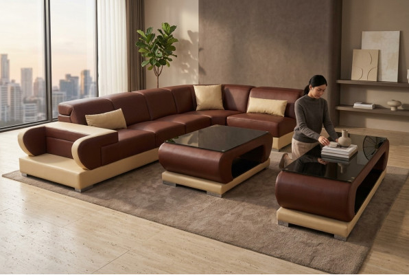 Sofa Couch Upholstered Seat Corner Modern Couches Living Area Suite 3-piece set