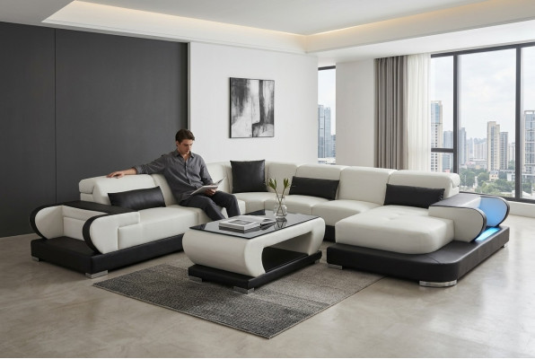 Couch corner sofa leather living landscape suite design modern sofa U-shape G8002+Table